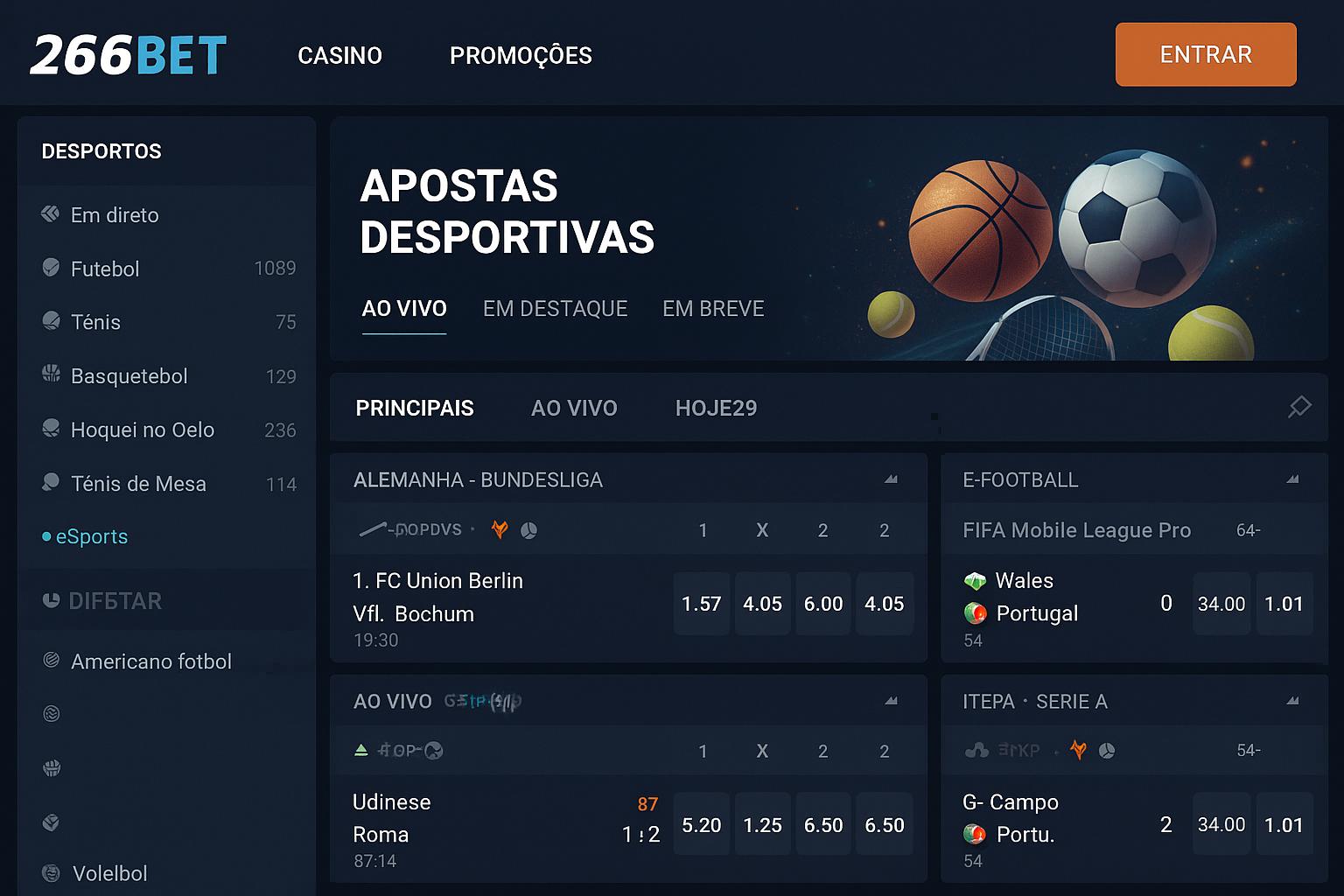 Apostas esportivas no cassino online 266BET